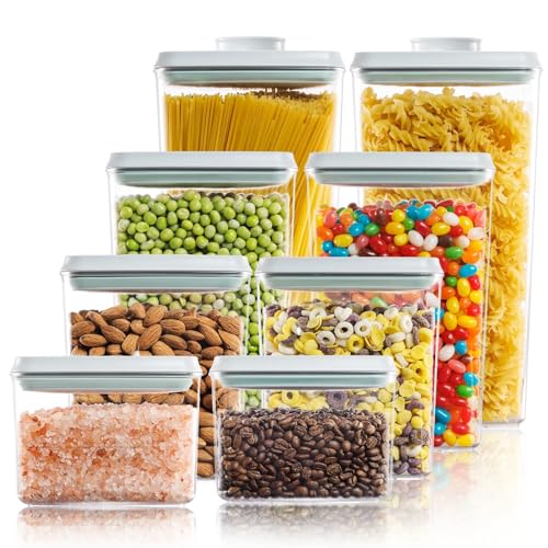 Tourdeus 8 Pack Airtight Food Storage Containers with Lids, Pop Top Pantry Organizer Set, BPA-Free Clear Stackable Kitchen Containers with Measurement Marks for Cereal, Flour, Sugar, Pasta, Snacks - My Kitchen Products