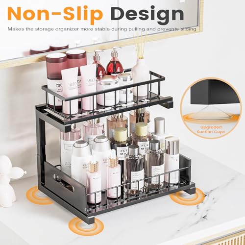 Toyear Under Sink Organizer, Heavy Duty Metal Pull Out Cabinet Organizer Slide Out Sink Shelf Organizer Height Adjustable, Multi-Purpose Storage Shelf for Kitchen Bathroom(Black,2Pack) - My Kitchen Products