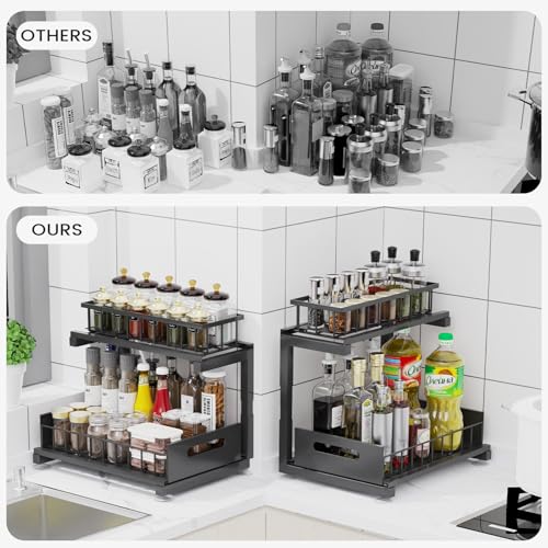 Toyear Under Sink Organizer, Heavy Duty Metal Pull Out Cabinet Organizer Slide Out Sink Shelf Organizer Height Adjustable, Multi-Purpose Storage Shelf for Kitchen Bathroom(Black,2Pack) - My Kitchen Products