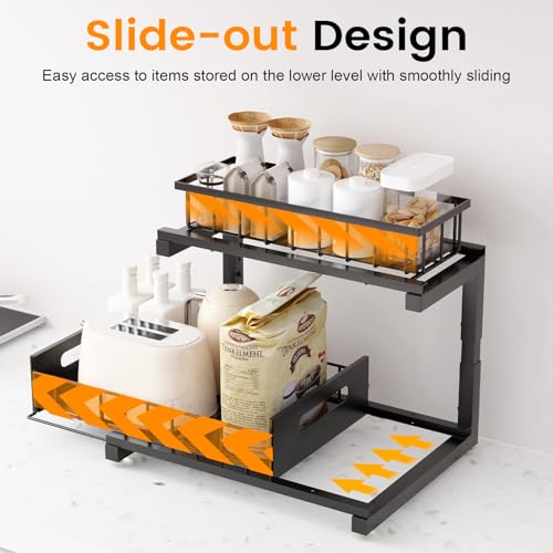 Toyear Under Sink Organizer, Heavy Duty Metal Pull Out Cabinet Organizer Slide Out Sink Shelf Organizer Height Adjustable, Multi-Purpose Storage Shelf for Kitchen Bathroom(Black,2Pack) - My Kitchen Products