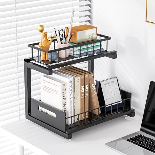 Toyear Under Sink Organizer, Heavy Duty Metal Pull Out Cabinet Organizer Slide Out Sink Shelf Organizer Height Adjustable, Multi-Purpose Storage Shelf for Kitchen Bathroom(Black,2Pack) - My Kitchen Products