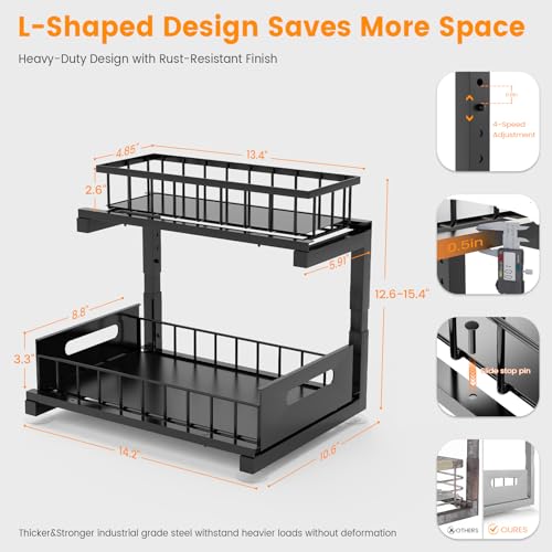 Toyear Under Sink Organizer, Heavy Duty Metal Pull Out Cabinet Organizer Slide Out Sink Shelf Organizer Height Adjustable, Multi-Purpose Storage Shelf for Kitchen Bathroom(Black,2Pack) - My Kitchen Products