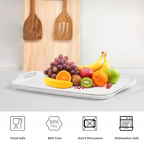 TP Serving Trays with Handles, 17 x 12 Inch Melamine Serving Platters for Food, Meat, Set of 2 Rectangular Trays for Eating, Pure White - My Kitchen Products
