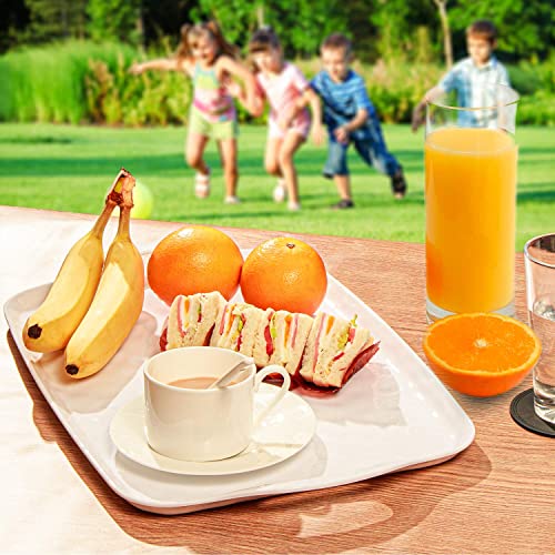 TP Serving Trays with Handles, 17 x 12 Inch Melamine Serving Platters for Food, Meat, Set of 2 Rectangular Trays for Eating, Pure White - My Kitchen Products