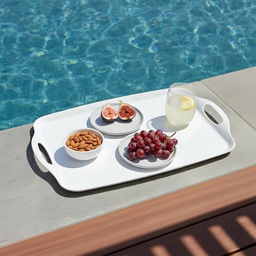 TP Serving Trays with Handles, 17 x 12 Inch Melamine Serving Platters for Food, Meat, Set of 2 Rectangular Trays for Eating, Pure White - My Kitchen Products