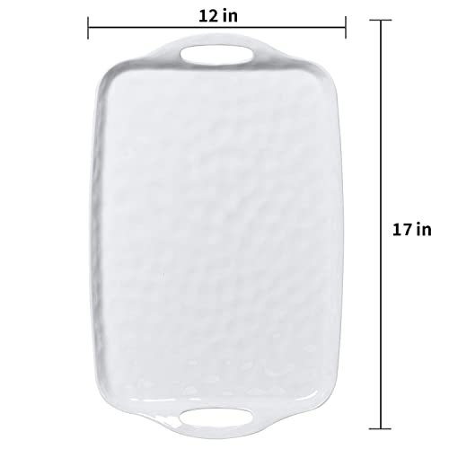 TP Serving Trays with Handles, 17 x 12 Inch Melamine Serving Platters for Food, Meat, Set of 2 Rectangular Trays for Eating, Pure White - My Kitchen Products