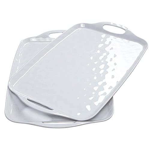 TP Serving Trays with Handles, 17 x 12 Inch Melamine Serving Platters for Food, Meat, Set of 2 Rectangular Trays for Eating