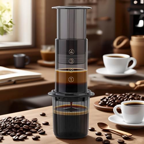 TQEONKL Portable Coffee Maker for Camping & Travel, Aeropress Coffee Maker, Manual Espresso Machine Coffee Press – 3 In 1 Brew Method Combines French Press, Espresso, Full Bodied Coffee Without Grit - My Kitchen Products