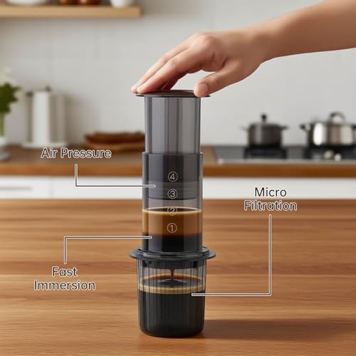 TQEONKL Portable Coffee Maker for Camping & Travel, Aeropress Coffee Maker, Manual Espresso Machine Coffee Press – 3 In 1 Brew Method Combines French Press, Espresso, Full Bodied Coffee Without Grit - My Kitchen Products