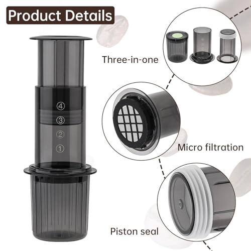 TQEONKL Portable Coffee Maker for Camping & Travel, Aeropress Coffee Maker, Manual Espresso Machine Coffee Press – 3 In 1 Brew Method Combines French Press, Espresso, Full Bodied Coffee Without Grit - My Kitchen Products