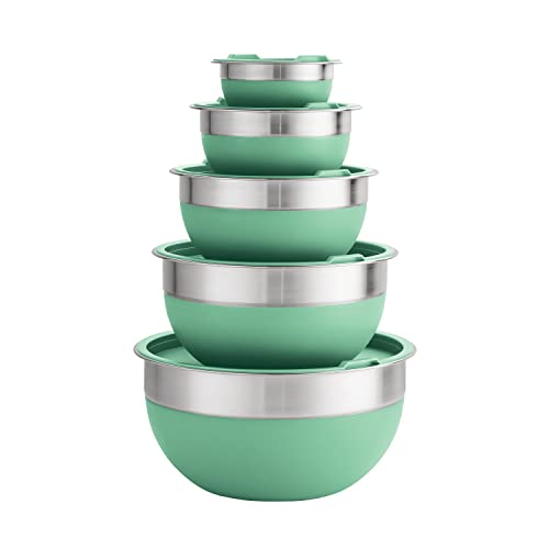 Tramontina 10 Pc Covered Stainless Steel and Silicone Mixing Bowl Set (Mint Green) - My Kitchen Products
