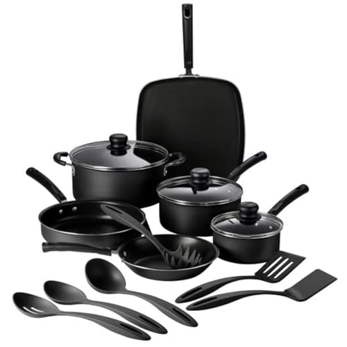 Tramontina Primaware 15-Piece Non Stick Cookware Set with Lids and Utensils, Aluminum Nonstick Pots and Pans Kitchen Set (Storm) - My Kitchen Products