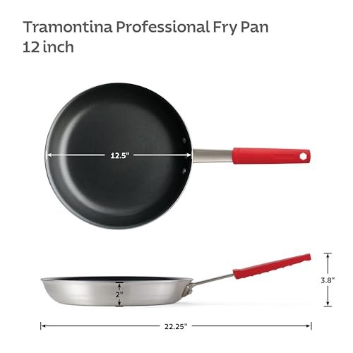 Tramontina Professional 12-Inch Non Stick Large Frying Pan, Heavy-Gauge Aluminum Skillet with Reinforced Nonstick Coating, Red Handle, Dishwasher and Oven Safe - My Kitchen Products