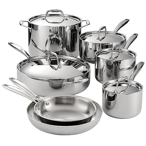 Tramontina Signature Tri-Ply Clad Stainless Steel 12-Piece Cookware Set with Lids, Pots and Pans Kitchen Set, Induction-Ready, Dishwasher-Safe, NSF-Certified, Made in Brazil - My Kitchen Products