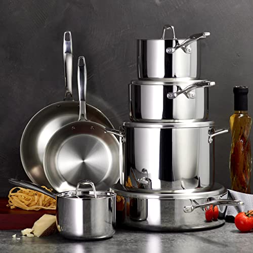 Tramontina Signature Tri-Ply Clad Stainless Steel 12-Piece Cookware Set with Lids, Pots and Pans Kitchen Set, Induction-Ready, Dishwasher-Safe, NSF-Certified, Made in Brazil - My Kitchen Products