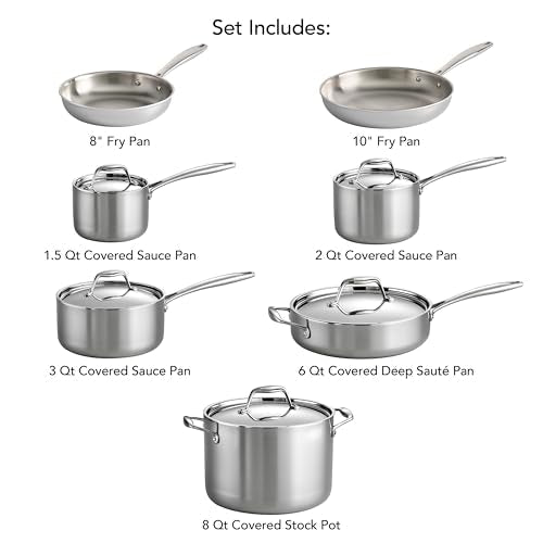 Tramontina Signature Tri-Ply Clad Stainless Steel 12-Piece Cookware Set with Lids, Pots and Pans Kitchen Set, Induction-Ready, Dishwasher-Safe, NSF-Certified, Made in Brazil - My Kitchen Products