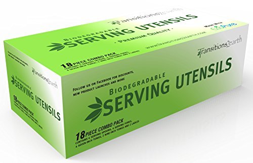 Transitions2earth Biodegradable EcoPure Economy Serving Utensils Combo Pack - 18 Count - Earth-Friendly, BPA-Free, Heavy Duty, Heat Resistant, Recyclable Utensils - My Kitchen Products