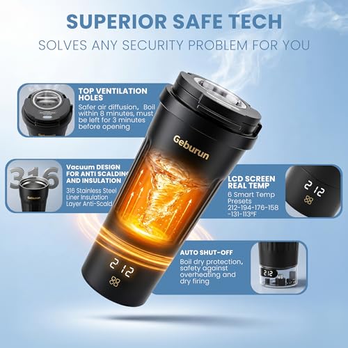 Travel Electric Kettle Portable Water Boiler, 400ml Small Tea Maker with 6 Temp Settings LCD Display, 316 Stainless Steel Vacuum Insulated Tumbler, 100V-240V, Travel Gifts for Men Women(Black) - My Kitchen Products