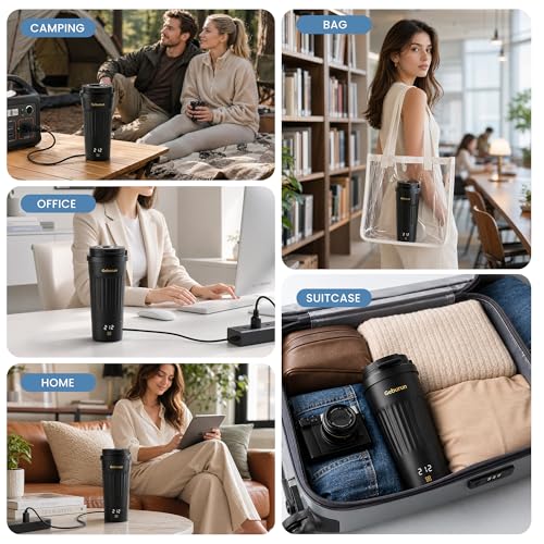Travel Electric Kettle Portable Water Boiler, 400ml Small Tea Maker with 6 Temp Settings LCD Display, 316 Stainless Steel Vacuum Insulated Tumbler, 100V-240V, Travel Gifts for Men Women(Black) - My Kitchen Products