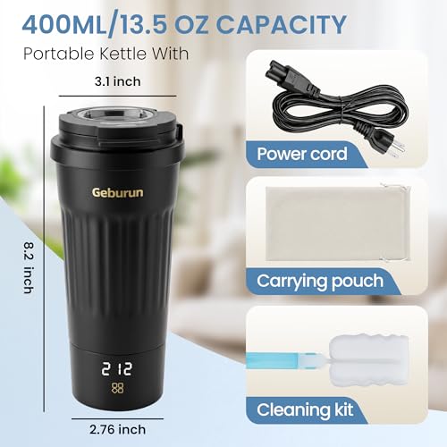 Travel Electric Kettle Portable Water Boiler, 400ml Small Tea Maker with 6 Temp Settings LCD Display, 316 Stainless Steel Vacuum Insulated Tumbler, 100V-240V, Travel Gifts for Men Women(Black) - My Kitchen Products