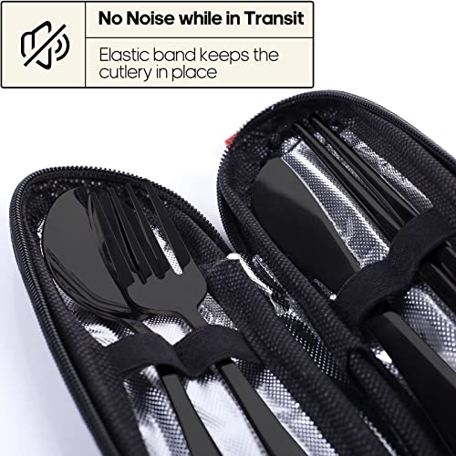 Travel Utensils with Case, Quatish Portable Silverware Set for Work, Stainless Steel Reusable Travel Cutlery Set, Fork and Spoon Set for Camping, Picnic, Gadgets, Lunch Box for Men, Black - My Kitchen Products
