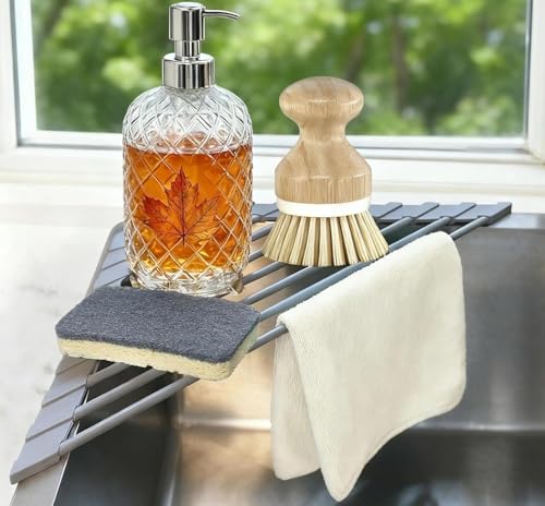 Triangle Roll Up Dish Drying Rack for Sink Corner, Silicone Wrapped Sponge Holder for Kitchen Sink Caddy Organizer Multipurpose Corner Shelf Drainer Mat for RV Kitchen Sink Accessories Counter Storage - My Kitchen Products