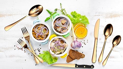 Tribal Cooking 49 Piece Gold Silverware Set - Service for 8 - Stainless Steel Gold Flatware serving set - Cutlery Set - Knives, Fork, and Spoon - Dishwasher Safe - Stunning Polished Finish - My Kitchen Products