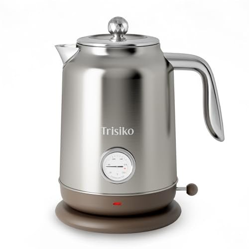 Trisiko 1.7L Large Electric Kettle with Thermometer,57.oz Electric Tea kettle with Automatically Shut Off,304 Stainless Steel,1200W Hot Water Kettle Electric for Coffee&Tea (Chrome) - My Kitchen Products