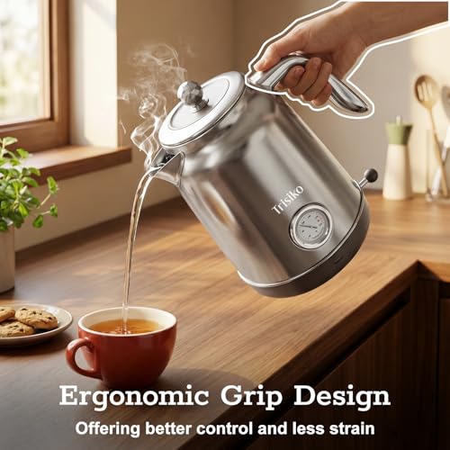 Trisiko 1.7L Large Electric Kettle with Thermometer,57.oz Electric Tea kettle with Automatically Shut Off,304 Stainless Steel,1200W Hot Water Kettle Electric for Coffee&Tea (Chrome) - My Kitchen Products