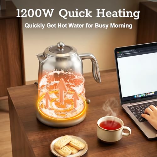 Trisiko 1.7L Large Electric Kettle with Thermometer,57.oz Electric Tea kettle with Automatically Shut Off,304 Stainless Steel,1200W Hot Water Kettle Electric for Coffee&Tea (Chrome) - My Kitchen Products