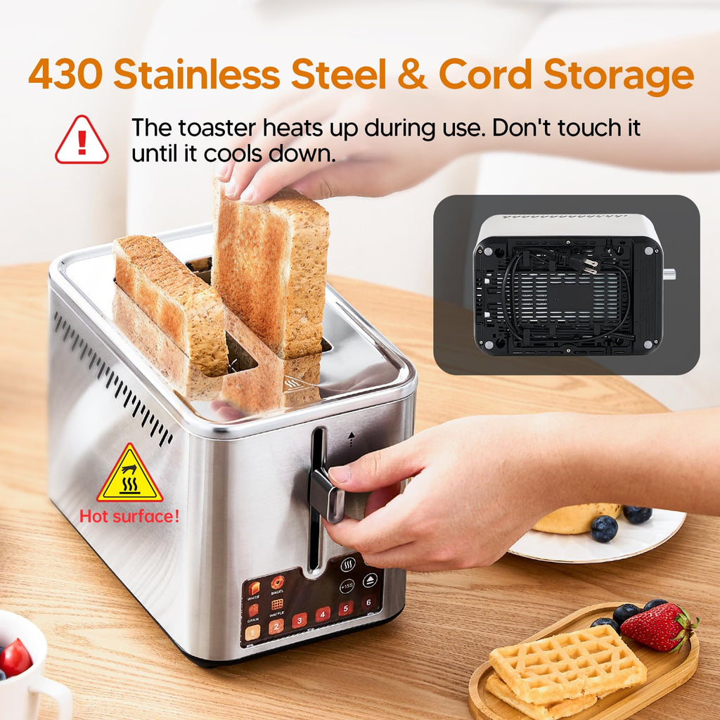 Trisiko Touch Screen Electric Toaster 2 Slice, Stainless Steel Smart Toaster with Digital Timer, 1.38" Extra-Wide Slots for Bread& Bagel, Great for Home, Office,Dorm - My Kitchen Products