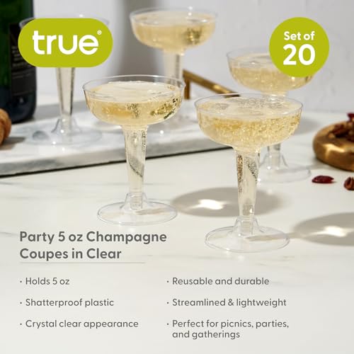 TRUE Champagne Tower Disposable Plastic Champagne Coupe Glasses 5 oz – 20 Pack Clear Cocktail Cups, Party Wedding Birthday Mimosa Bar Drinkware, Durable Wine Bar Party Supplies - My Kitchen Products