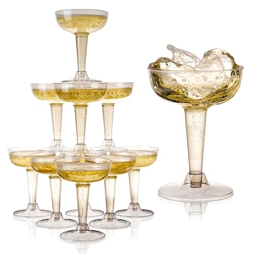 TRUE Champagne Tower Disposable Plastic Champagne Coupe Glasses 5 oz, 20 Pack Clear Cocktail