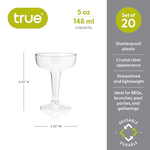 TRUE Champagne Tower Disposable Plastic Champagne Coupe Glasses 5 oz – 20 Pack Clear Cocktail Cups, Party Wedding Birthday Mimosa Bar Drinkware, Durable Wine Bar Party Supplies - My Kitchen Products