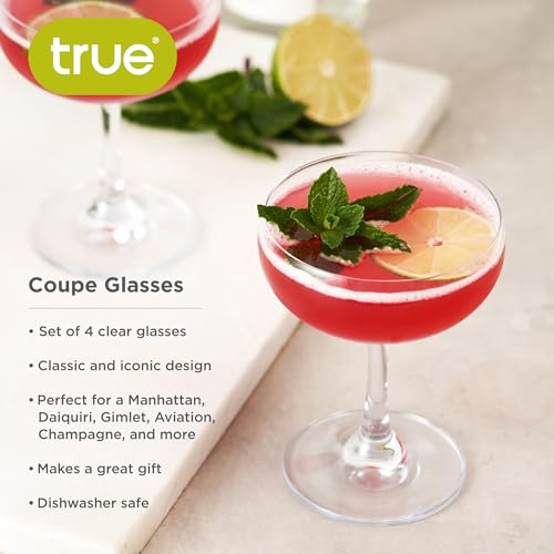 True Coupe Glass, Martini Glasses for Cocktail Party, Perfect for Espresso Martini, Manhattan, Champagne, Elegant 7 oz Glassware for Home Bars, Wedding Gifts, Margarita Glasses Set of 4 - My Kitchen Products