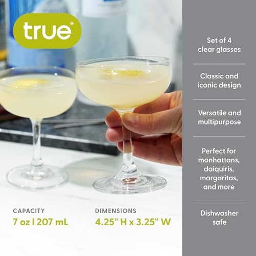 True Coupe Glass, Martini Glasses for Cocktail Party, Perfect for Espresso Martini, Manhattan, Champagne, Elegant 7 oz Glassware for Home Bars, Wedding Gifts, Margarita Glasses Set of 4 - My Kitchen Products