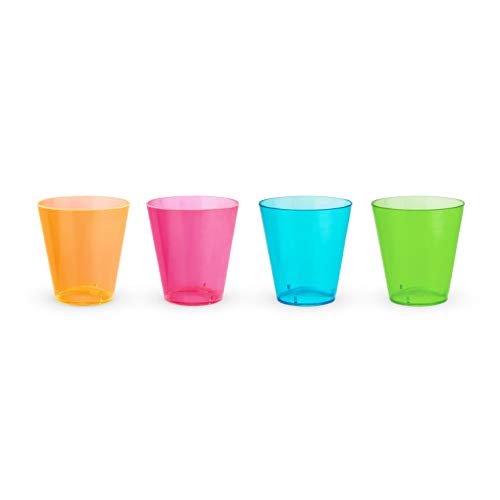 True Neon Multicolor Plastic Party Shot Glasses, Disposable Shot Glasses for Outdoor Drinking, Assorted Colors 2oz Set of