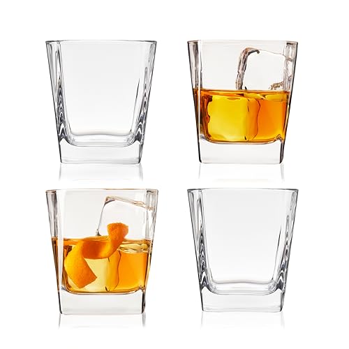TRUE Square Rocks Glass, Old Fashioned Whiskey Glasses, Superb Drinking Cups for Cocktail Party, Home