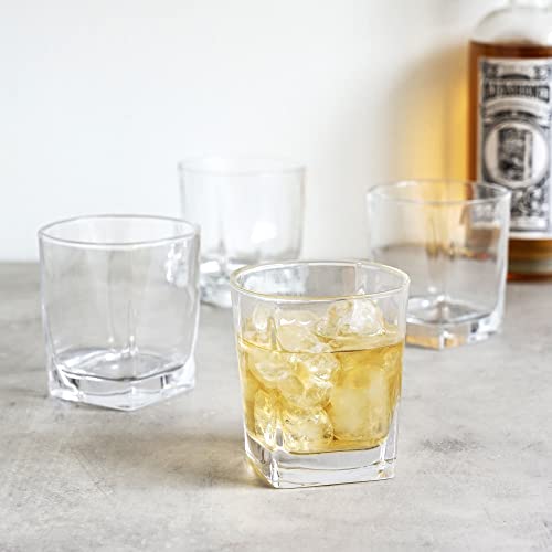 TRUE Square Rocks Glass, Old Fashioned Whiskey Glasses, Superb Drinking Cups for Cocktail Party, Home Bar, Bartender Accessories, Set of 4, 10 oz - My Kitchen Products
