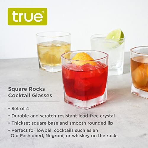 TRUE Square Rocks Glass, Old Fashioned Whiskey Glasses, Superb Drinking Cups for Cocktail Party, Home Bar, Bartender Accessories, Set of 4, 10 oz - My Kitchen Products