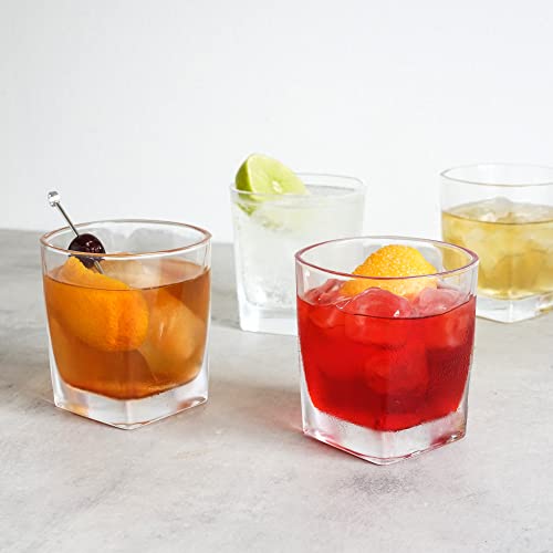 TRUE Square Rocks Glass, Old Fashioned Whiskey Glasses, Superb Drinking Cups for Cocktail Party, Home Bar, Bartender Accessories, Set of 4, 10 oz - My Kitchen Products