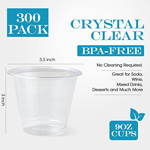 Turbo Bee 300 Pack 9oz Clear Plastic Cups,Disposable Crystal Drinking Cups,PET Plastic Party Cups for Wine,Juice,Iced Coffee and Cold Drinks - My Kitchen Products