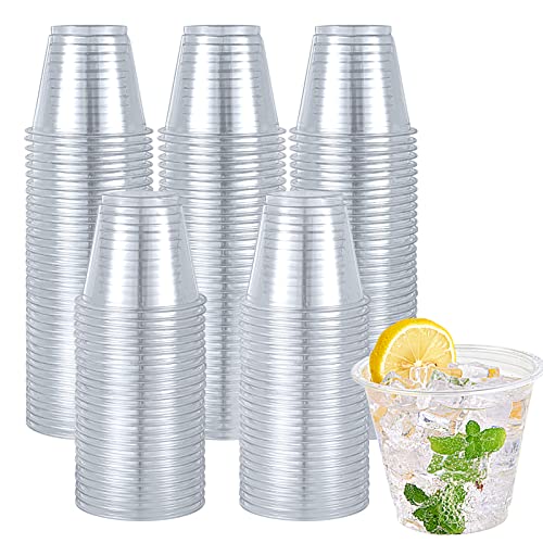 Turbo Bee 300 Pack 9oz Clear Plastic Cups,Disposable Crystal Drinking Cups,PET Plastic Party Cups for Wine,Juice,Iced Coffee