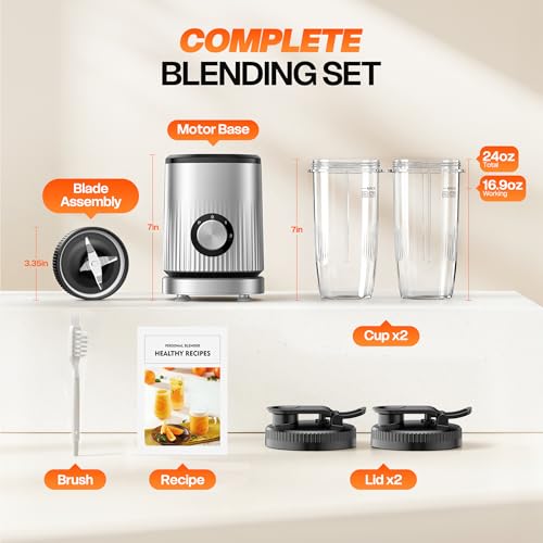 Turelar Blender for Smoothies Portable Personal Blender for Shakes and Smoothies for Kitchen with 2 * 24oz Portable Cups and Extra Lid, Smoothie Maker Machine for Juices, Baby Food, Nutritious Recipe - My Kitchen Products
