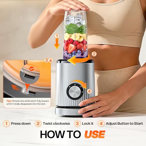 Turelar Blender for Smoothies Portable Personal Blender for Shakes and Smoothies for Kitchen with 2 * 24oz Portable Cups and Extra Lid, Smoothie Maker Machine for Juices, Baby Food, Nutritious Recipe - My Kitchen Products