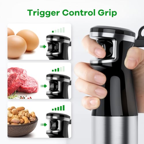 Turelar Immersion Blender Handheld Corded Hand Blenders Set 1100W, Trigger Variable Speed 5 in 1 Stick Emulsifier with Chopper, Whisk and Frother for Soup, Baby Food and Smoothies,Black - My Kitchen Products