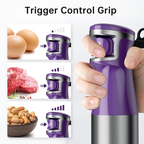 Turelar Immersion Blender Handheld Corded Hand Blenders Set 1100W, Trigger Variable Speed 5 in 1 Stick Emulsifier with Chopper, Whisk and Frother for Soup, Baby Food and Smoothies, Purple - My Kitchen Products