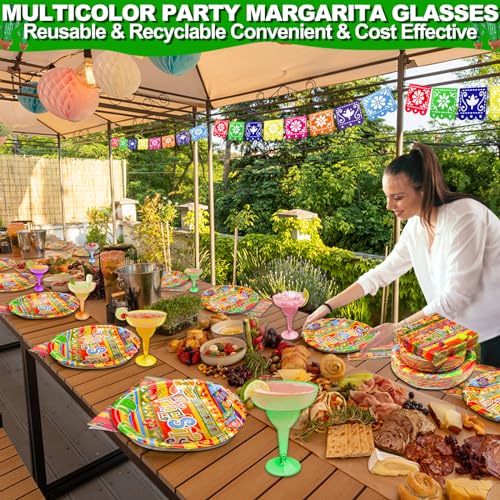 TURNMEON 30 Pack Plastic Margarita Glasses 12 oz Disposable Neon Cocktail Cups for Cinco de Mayo Decorations Mexican Fiesta Party Decorations Fun Taco Tuesday Mexican Theme Party Supplies - My Kitchen Products