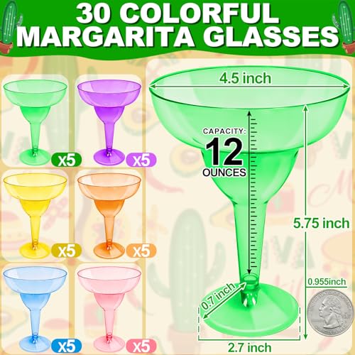 TURNMEON 30 Pack Plastic Margarita Glasses 12 oz Disposable Neon Cocktail Cups for Cinco de Mayo Decorations Mexican Fiesta Party Decorations Fun Taco Tuesday Mexican Theme Party Supplies - My Kitchen Products