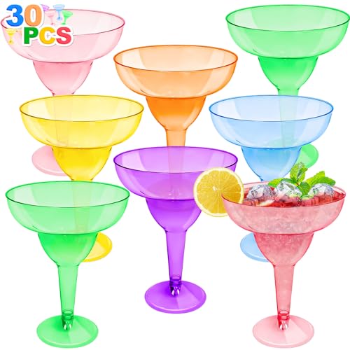 TURNMEON 30 Pack Plastic Margarita Glasses 12 oz Disposable Neon Cocktail Cups for Cinco de Mayo Decorations Mexican Fiesta